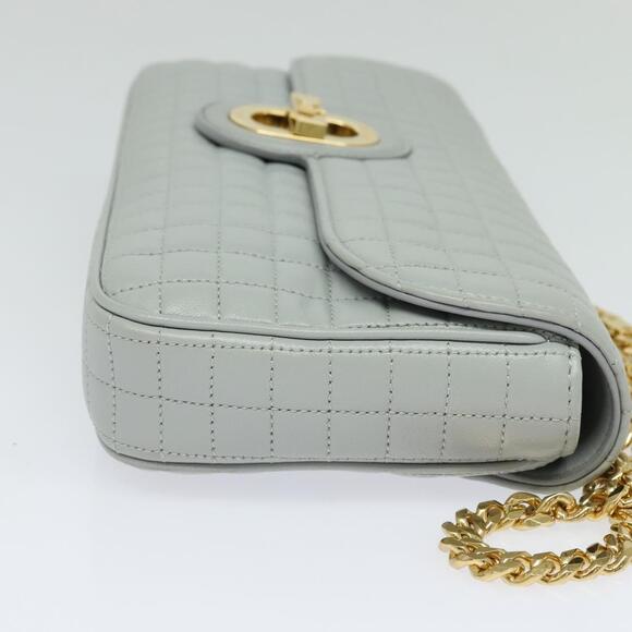 CELINE Quilted Chain Shoulder Bag Lamb Skin Gray Gold - Picture 5 of 13